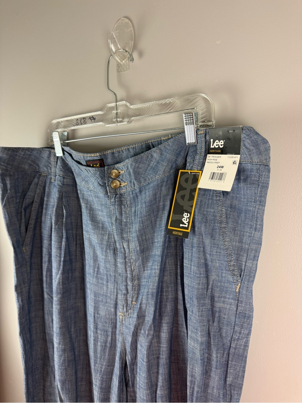 Lee Women’s High Rise Indigo Prep Chambray Wide Leg Trousers SZ 24W New Cotton